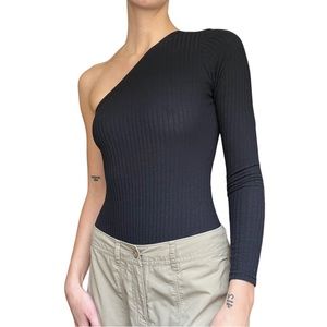 Black one sleeve bodysuit